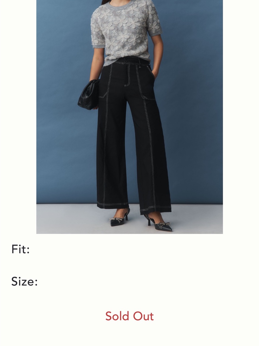 Maeve linen blend Wide Leg Black Pants with Contrast Stitching